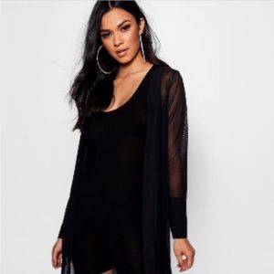 Black Long Line Duster, Tunic, Sheer Détail, Size S/M